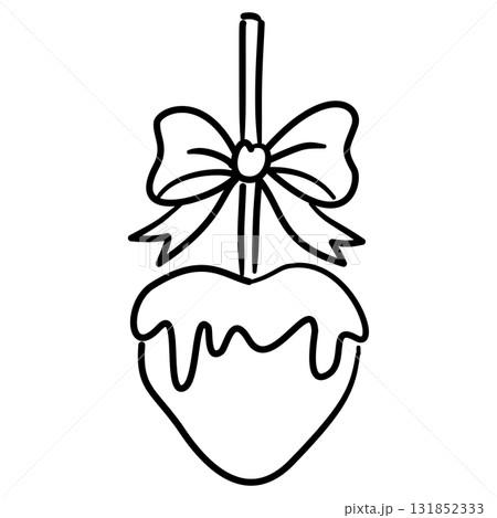 Caramel Apple Line Art with Ribbon Bow Coquette Thanksgiving Dessert Outline Illustration for Fall Harvest Autumn Candy and Whimsical Holiday Design 131852333