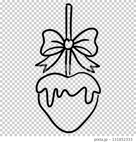 Caramel Apple Line Art with Ribbon Bow Coquette Thanksgiving Dessert Outline Illustration for Fall Harvest Autumn Candy and Whimsical Holiday Design 131852333