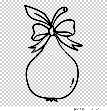 Pear Line Art with Ribbon Bow Coquette Thanksgiving Fruit Outline Illustration for Fall Harvest Autumn Kitchen Decor and Romantic Holiday Design 131852335