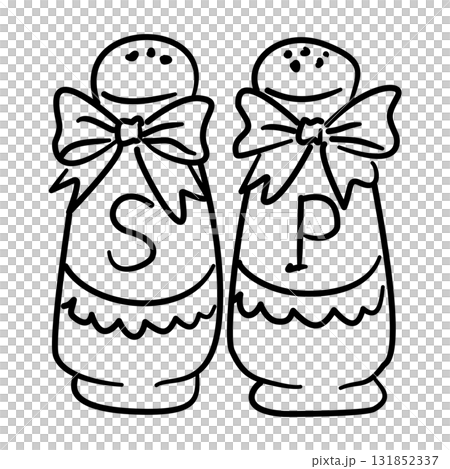 Adorable Salt and Pepper Shakers Line Art with Bows Coquette Thanksgiving Kitchen Decor Outline Illustration for Holiday Dining and Cute Autumn Table Design 131852337