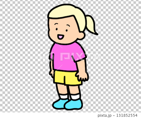 Blonde girl standing and talking Blonde girl standing and talking 131852554