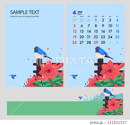 ツツジの花咲く季節とオオルリのイラストデザイン 131852557