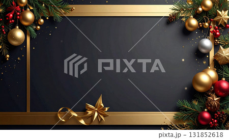 黒と金のフレームで彩られた高級感あるクリスマス背景／シックでモダンな冬のデザイン素材 131852618