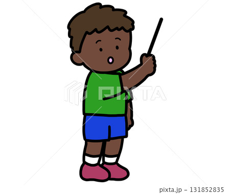 黒板の前で説明する黒人の男の子 棒あり 黒板の前で説明する黒人の男の子 棒あり 131852835