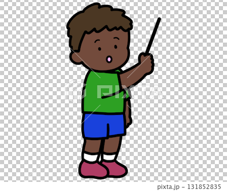 黒板の前で説明する黒人の男の子 棒あり 黒板の前で説明する黒人の男の子 棒あり 131852835