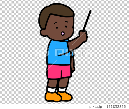 黒板の前で説明する黒人の男の子 棒あり 黒板の前で説明する黒人の男の子 棒あり 131852836
