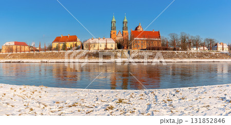 Winter view of Archcathedral Basilica in Poznan Poland from river Winter view of Archcathedral Basilica in Poznan Poland from river 131852846