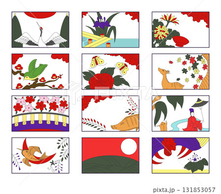 12種類の横向き花札アイコンセット 12種類の横向き花札アイコンセット 131853057
