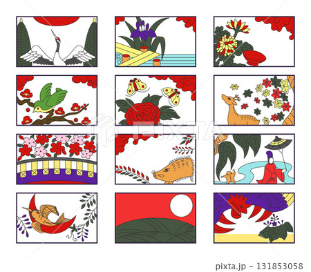 12種類の横向きシンプル花札アイコンセット 12種類の横向きシンプル花札アイコンセット 131853058