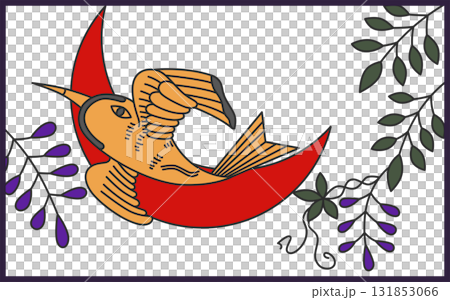Simple horizontal Hanafuda single icon - Wisteria and Hototogisu Simple horizontal Hanafuda single icon - Wisteria and Hototogisu 131853066