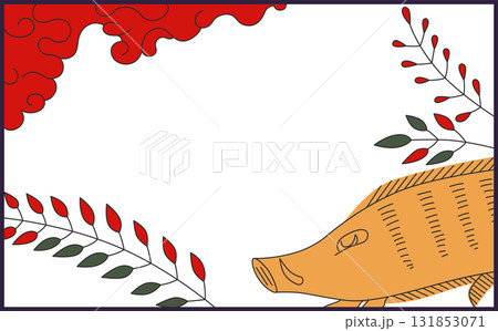 横向きの花札単品アイコン　萩に猪 131853071