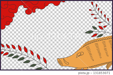 横向きの花札単品アイコン　萩に猪 131853071