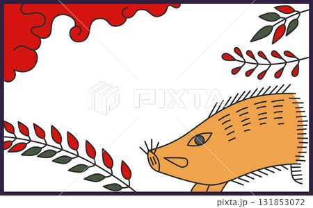 横向きのシンプル花札単品アイコン 萩に猪 横向きのシンプル花札単品アイコン 萩に猪 131853072