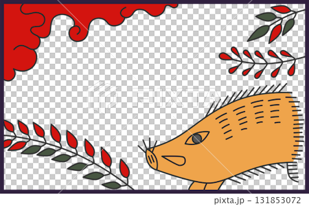 横向きのシンプル花札単品アイコン 萩に猪 横向きのシンプル花札単品アイコン 萩に猪 131853072