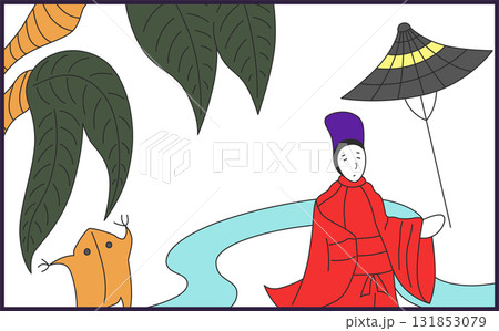 横向きの花札単品アイコン 栃に小野道風 横向きの花札単品アイコン 栃に小野道風 131853079