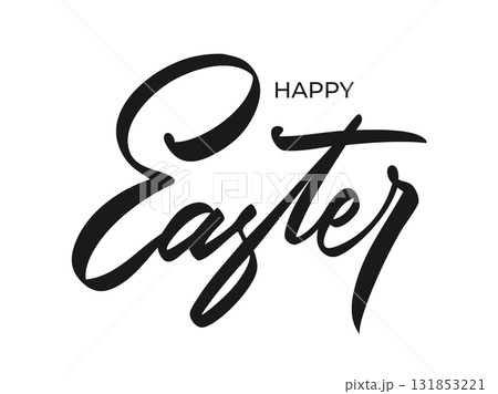 Happy Easter lettering single illustration in hand drawn, script style. Black greeting text card. Inscription sign cute phrase designs. Calligraphy festive typography symbol, stylish holiday word 131853221
