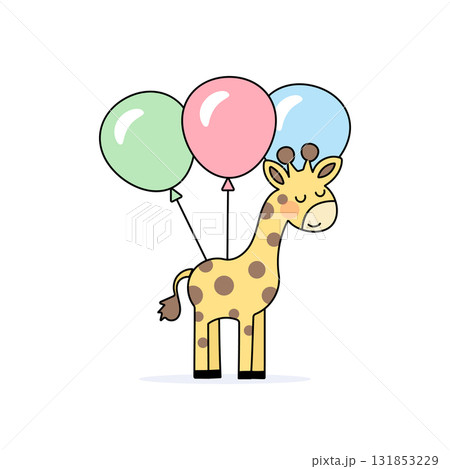 Cute yellow giraffe with balloons Cute yellow giraffe with balloons 131853229
