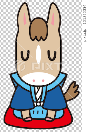 A horse wearing a kimono and bowing 131853354