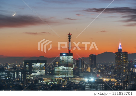 「東京都」文京シビックセンターから西新宿ビルを望む 夕景 「東京都」文京シビックセンターから西新宿ビルを望む 夕景 131853701