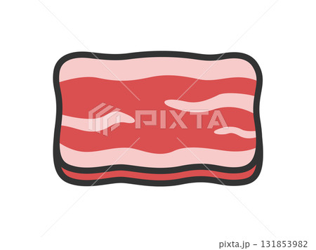 生の、牛バラ肉スライスのアイコン（線画カラー）のイラスト 131853982