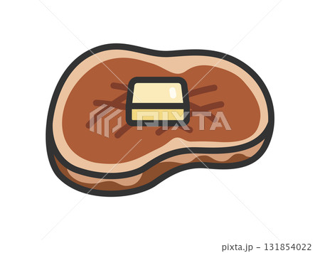 バターをのせた、牛ステーキ肉のアイコン（線画カラー）のイラスト 131854022