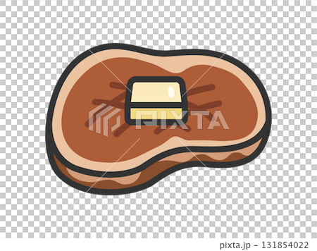 バターをのせた、牛ステーキ肉のアイコン（線画カラー）のイラスト 131854022