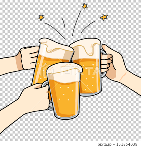 Illustration of three people toasting with beer 131854039