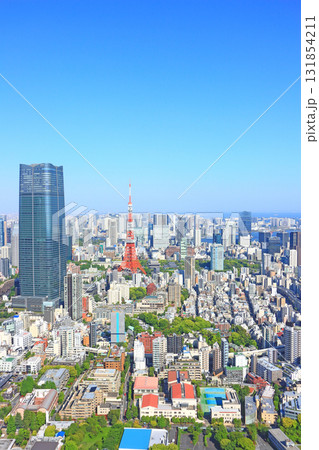 東京都港区、東京タワーと麻布台ヒルズ森JPタワーの風景 131854211