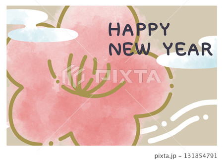 水彩の梅の花の年賀状 131854791