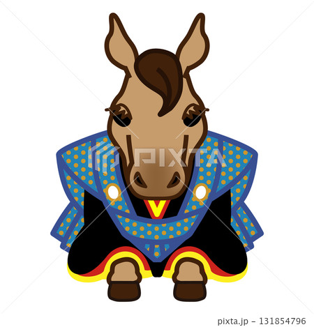 午年　年賀素材　袴を着た馬のキャラクター 131854796