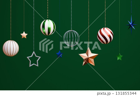 3D素材_クリスマスオーナメント_緑背景 3D素材_クリスマスオーナメント_緑背景 131855344