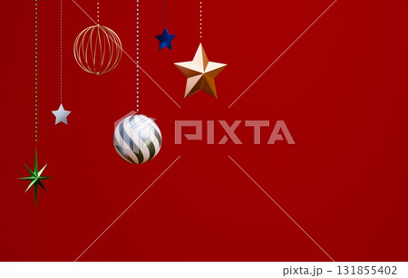 3D素材_クリスマスオーナメント_赤背景 131855402