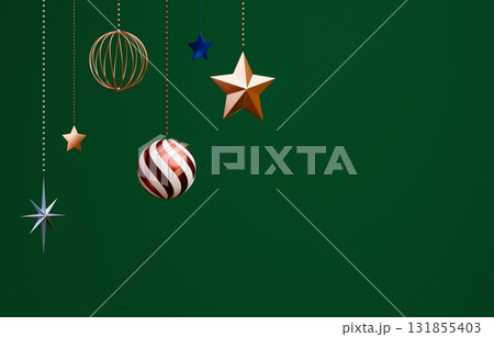3D素材_クリスマスオーナメント_緑背景 3D素材_クリスマスオーナメント_緑背景 131855403