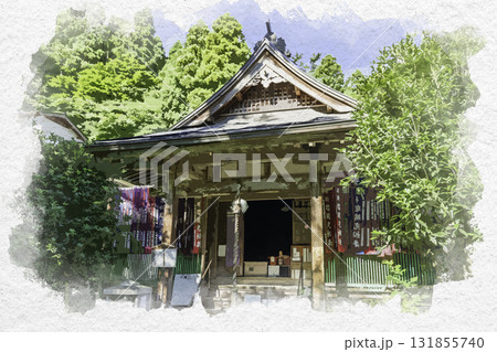 水彩画風　三徳山三佛寺　皆成院　本堂　鳥取県三朝町 131855740