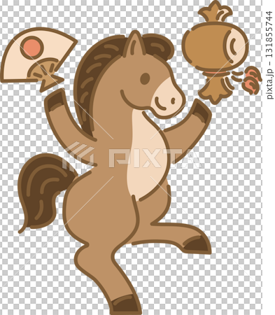 New Year's 2026 Year of the Horse New Year's Card Material - Dancing Horse, Mallet and Fan Illustration New Year's 2026 Year of the Horse New Year's Card Material - Dancing Horse, Mallet and Fan Illustration 131855744