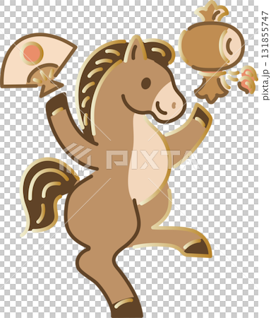 2026年馬年新年賀卡素材 - 舞馬、木槌和扇子插圖 2026年馬年新年賀卡素材 - 舞馬、木槌和扇子插圖 131855747