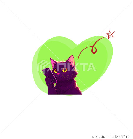 スマホで話す黒猫ちゃん　閃いたようです　ニッチなイラスト　グッズなど 131855750