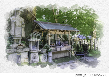 水彩画風 三徳山三佛寺 水琴窟 鳥取県三朝町 水彩画風 三徳山三佛寺 水琴窟 鳥取県三朝町 131855779