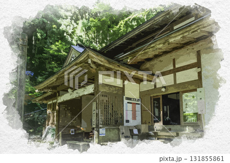 水彩画風　三徳山三佛寺　本坊　鳥取県三朝町 131855861