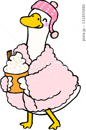 Cartoon Porch Goose with Hot Drink and Pink Robe Hand Drawn Cartoon Porch Goose with Hot Drink and Pink Robe Hand Drawn 131855880
