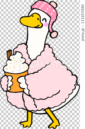 Cartoon Porch Goose with Hot Drink and Pink Robe Hand Drawn Cartoon Porch Goose with Hot Drink and Pink Robe Hand Drawn 131855880