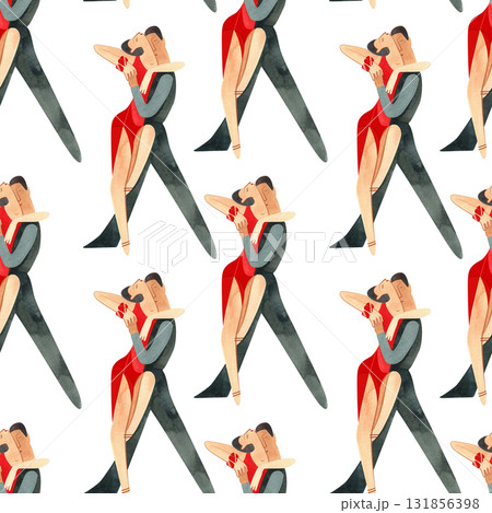 Dancing as a hobby for adults. ProAm in a dance studio. Seamless watercolor pattern for textile and fabric design for training dresses, bodysuits and suits. Merch for a dance studio. 131856398