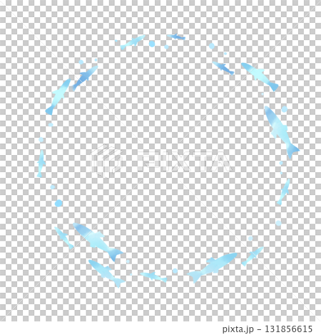 Watercolor style blue circular frame with swimming fish 131856615