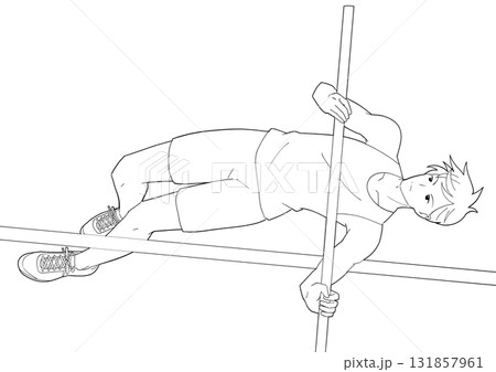 棒高跳びをする男子の白黒イラスト 131857961