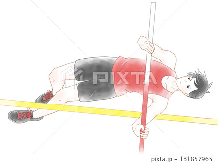 棒高跳びをする男子の水彩風イラスト 131857965