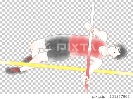 棒高跳びをする男子の水彩風イラスト 131857965