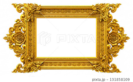 antique gold frame isolated on white background antique gold frame isolated on white background 131858109