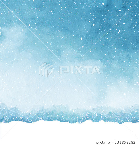 青い雪空の水彩背景　淡く降る雪のシンプルな冬のイラスト 131858282