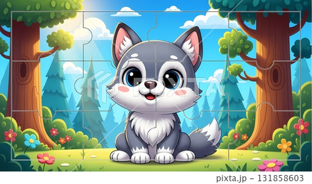 Cute Husky Puppy Jigsaw Puzzle for Kids 131858603