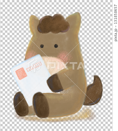 年賀ハガキをもった馬のイラスト 131858657